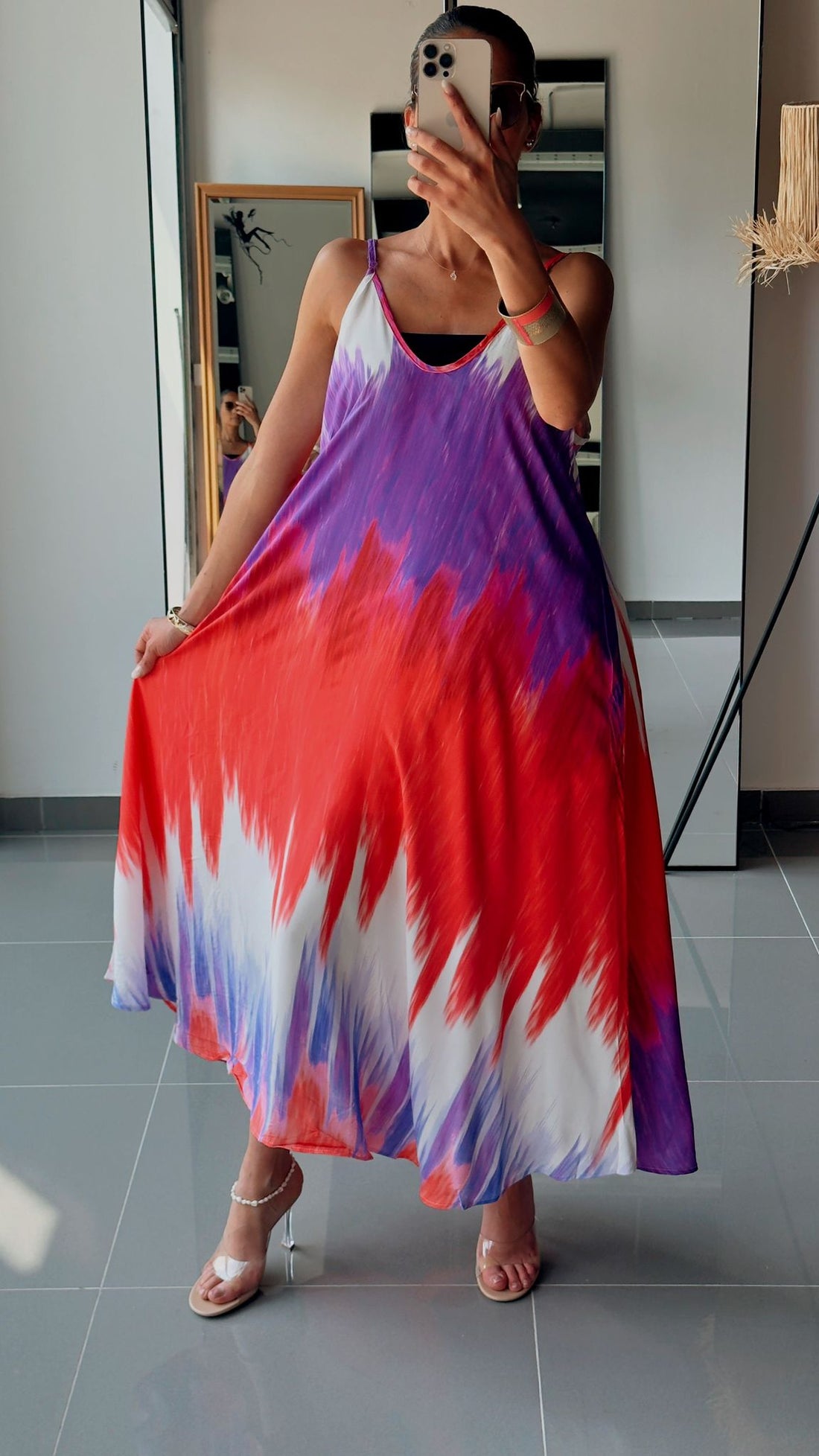 Robe longue fluide tie and dye rouge et violet - AEL044-000-TIEVR - Fenomen Paris