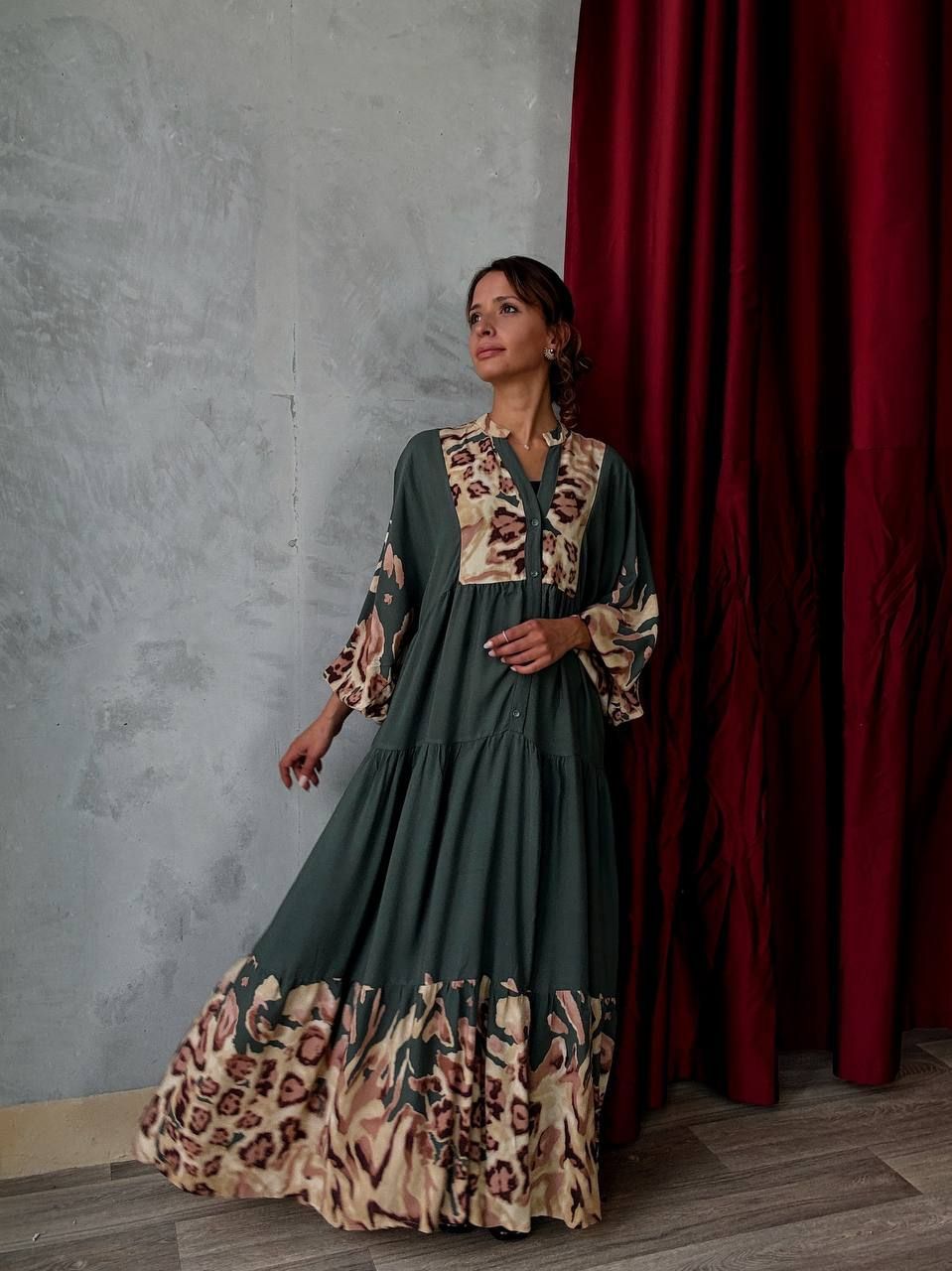 Robe longue verte à imprimé animal - AEL001-484 - Fenomen Paris