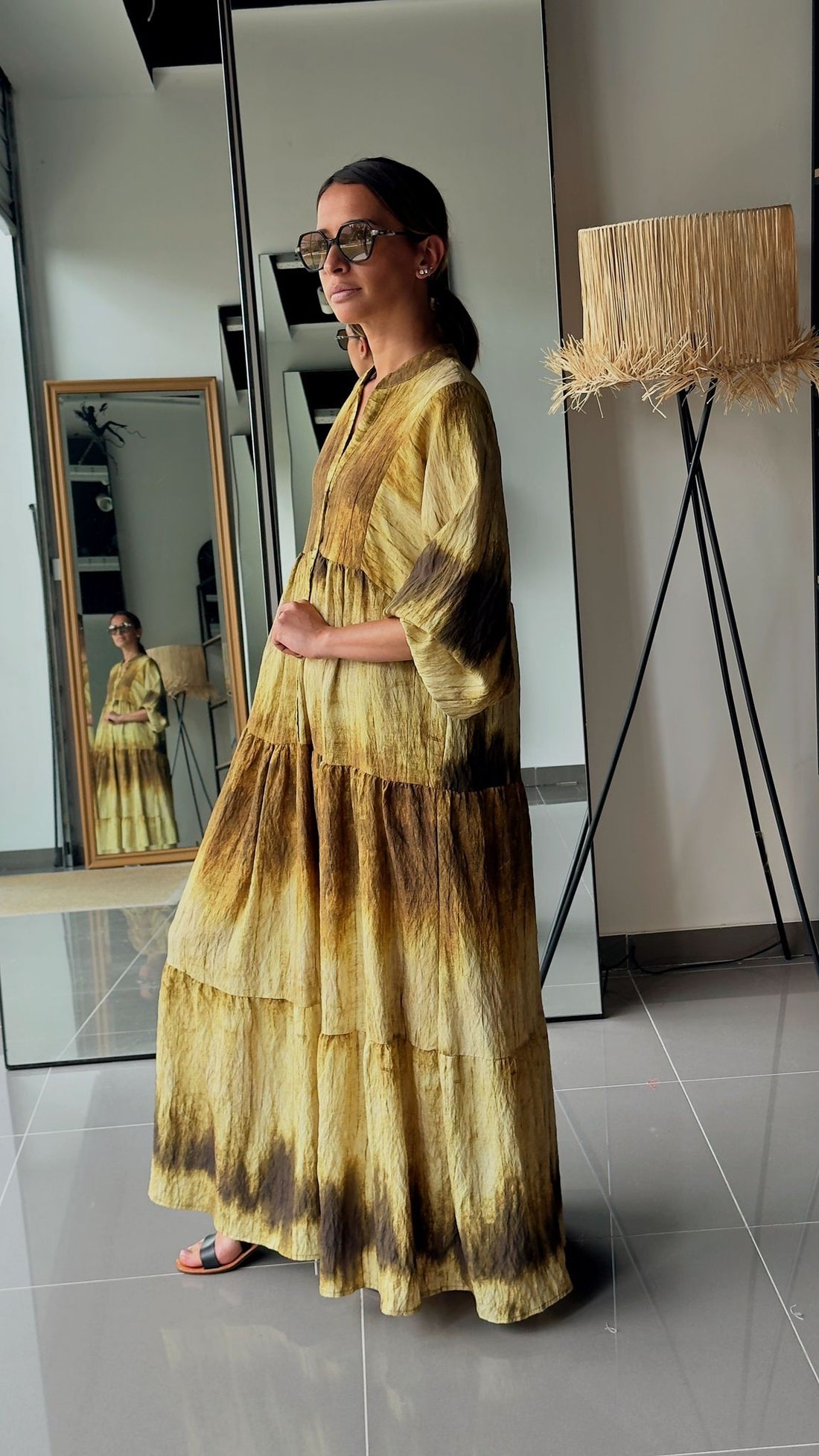 Robe longue tie and dye beige et doré - AEL001-471-TIEVERT - Fenomen Paris