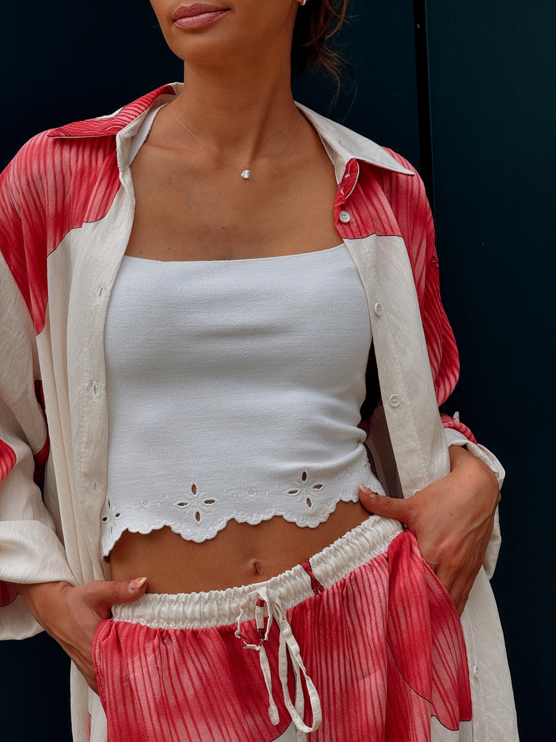Ensemble chemise longue & pantalon – Imprimé floral-BLANC ROSE - Fenomen Paris