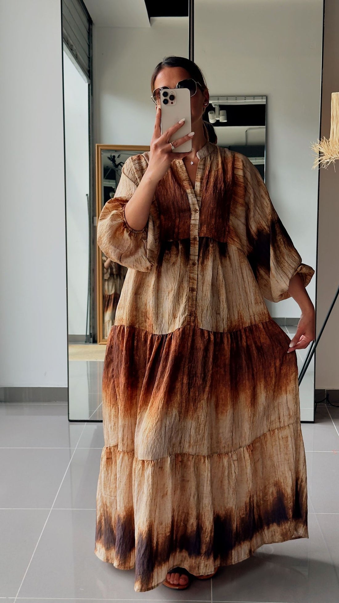 Robe longue tie and dye marron et beige - AEL001-471-TIECAMEL - Fenomen Paris
