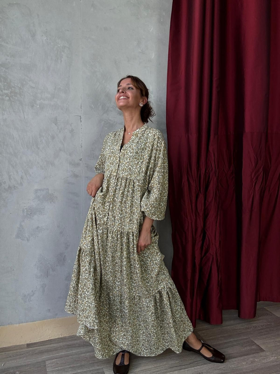 Robe longue fluide à petites fleurs - AEL001-556-K - Fenomen Paris