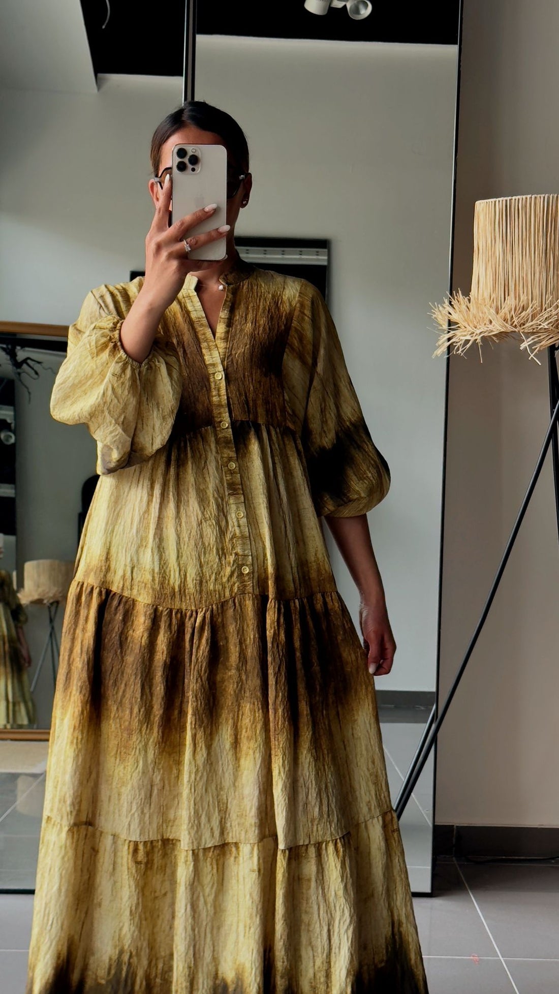 Robe longue tie and dye beige et doré - AEL001-471-TIEVERT - Fenomen Paris