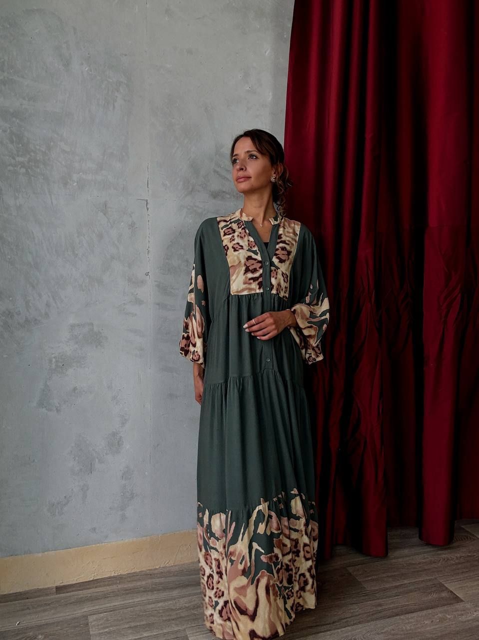 Robe longue verte à imprimé animal - AEL001-484 - Fenomen Paris