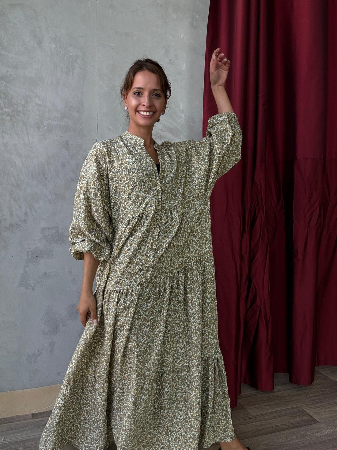 Robe longue fluide à petites fleurs - AEL001-556-K - Fenomen Paris