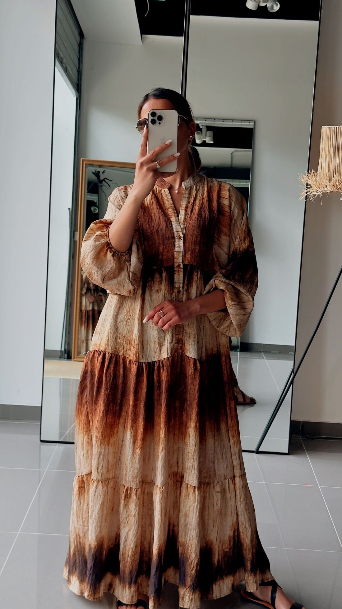 Robe longue tie and dye marron et beige - AEL001-471-TIECAMEL - Fenomen Paris