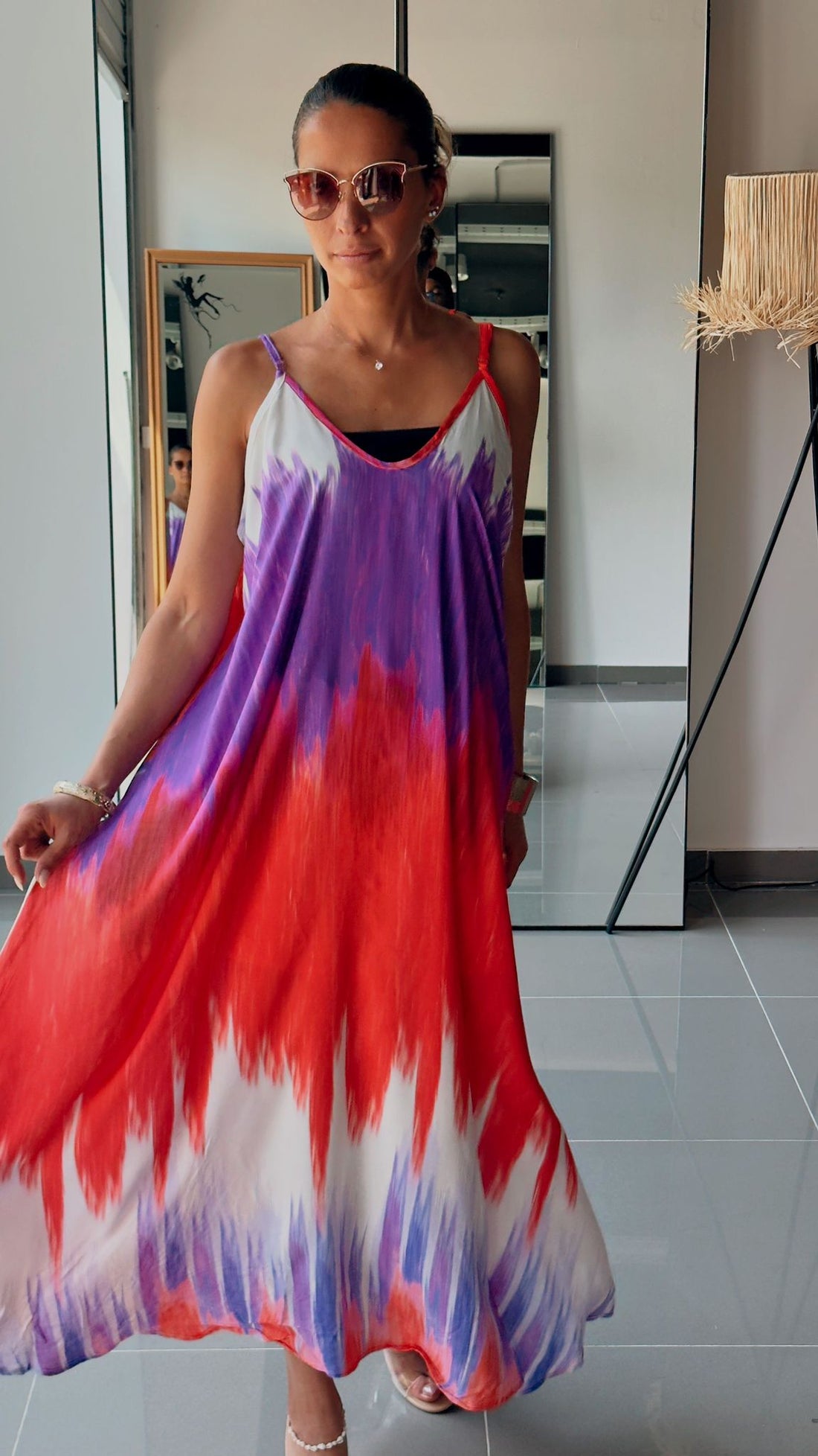 Robe longue fluide tie and dye rouge et violet - AEL044-000-TIEVR - Fenomen Paris