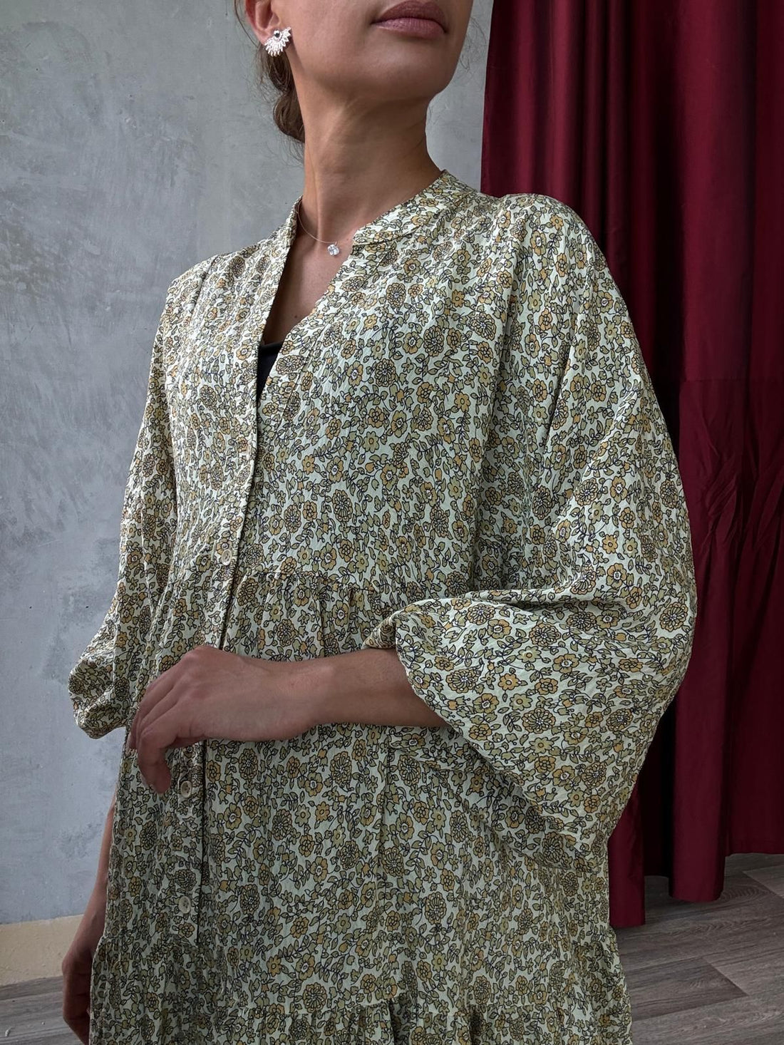 Robe longue fluide à petites fleurs - AEL001-556-K - Fenomen Paris