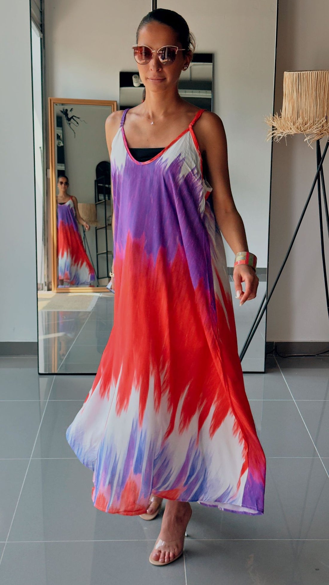Robe longue fluide tie and dye rouge et violet - AEL044-000-TIEVR - Fenomen Paris