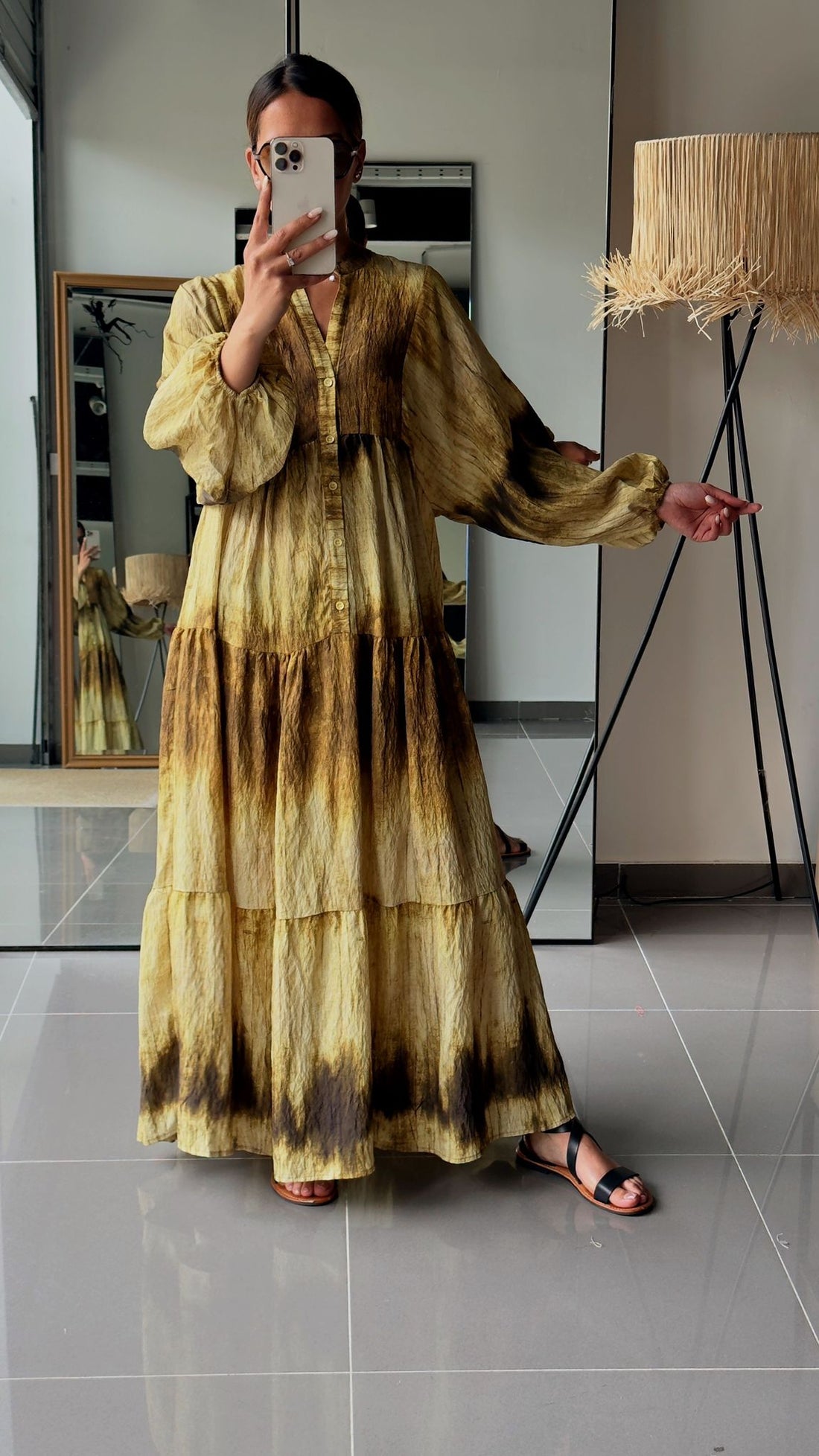 Robe longue tie and dye beige et doré - AEL001-471-TIEVERT - Fenomen Paris