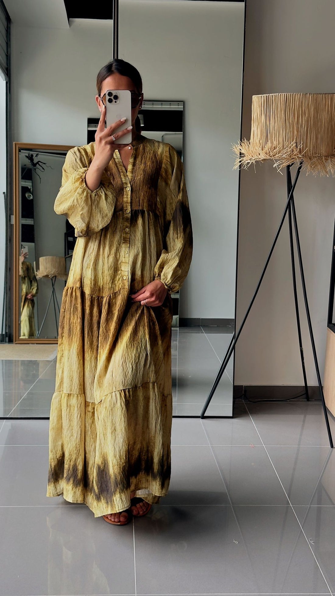 Robe longue tie and dye beige et doré - AEL001-471-TIEVERT - Fenomen Paris