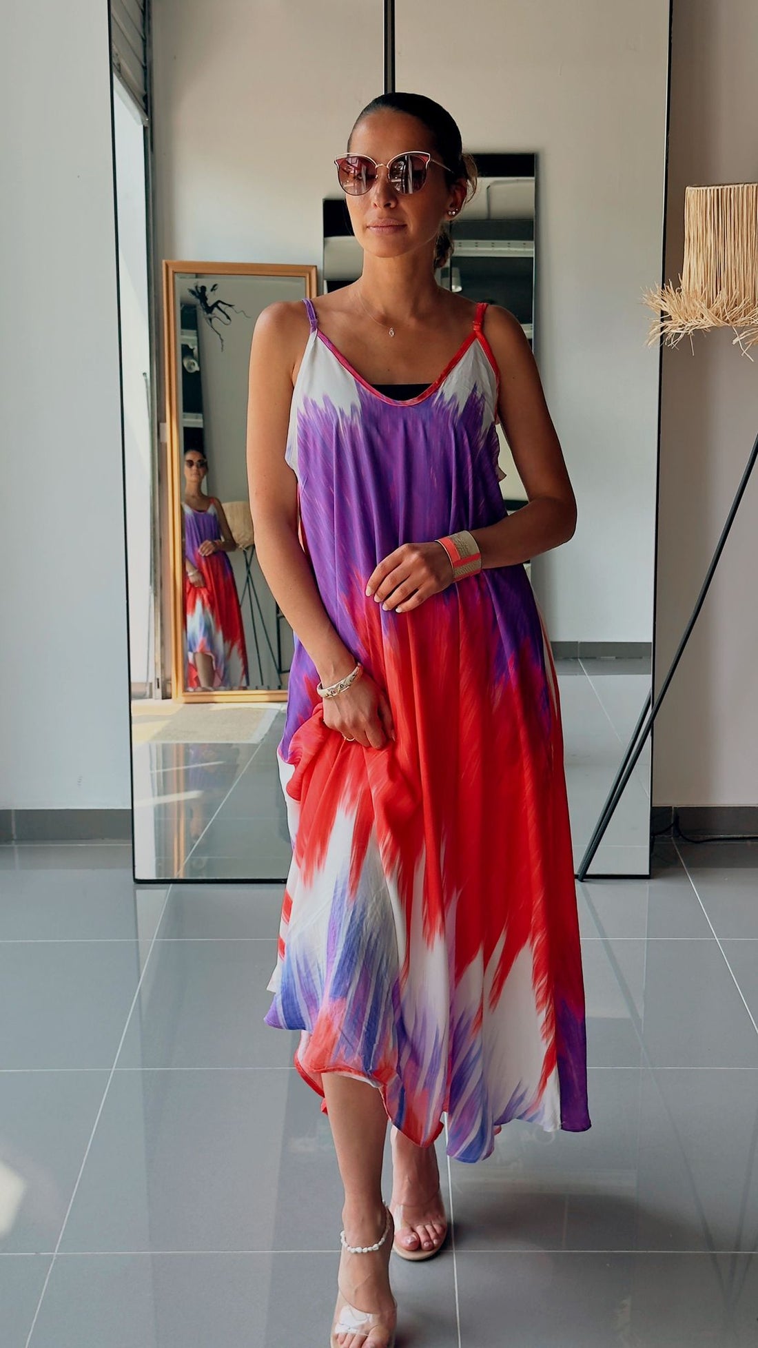 Robe longue fluide tie and dye rouge et violet - AEL044-000-TIEVR - Fenomen Paris