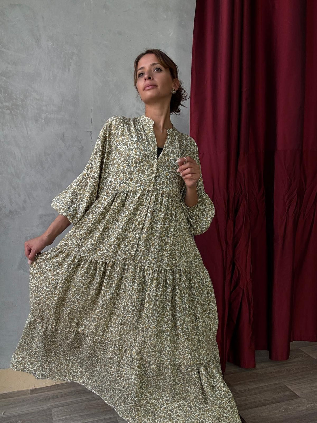 Robe longue fluide à petites fleurs - AEL001-556-K - Fenomen Paris