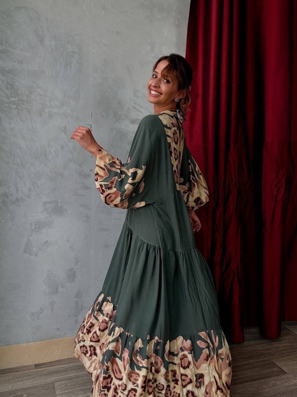 Robe longue verte à imprimé animal - AEL001-484 - Fenomen Paris