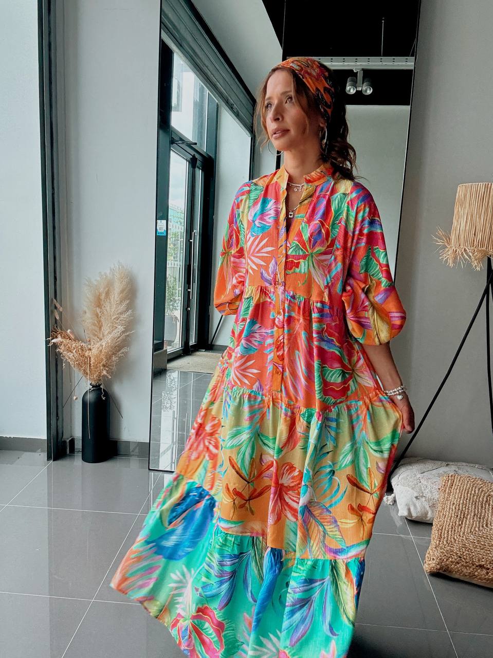 Robe longue bohème à imprimé tropical fluide - Fenomen Paris