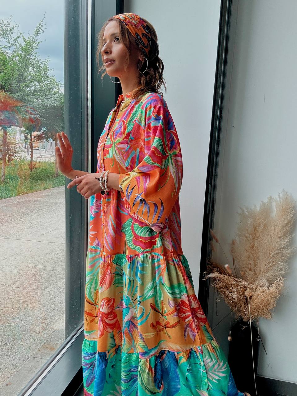 Robe longue bohème à imprimé tropical fluide - Fenomen Paris