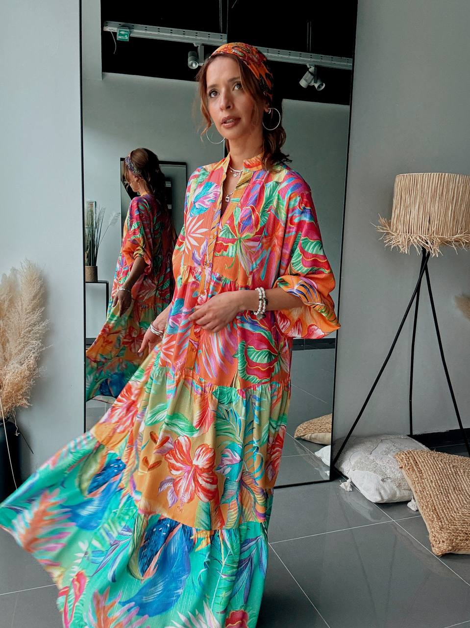 Robe longue bohème à imprimé tropical fluide - Fenomen Paris