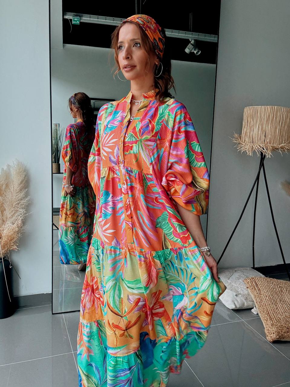 Robe longue bohème à imprimé tropical fluide - Fenomen Paris