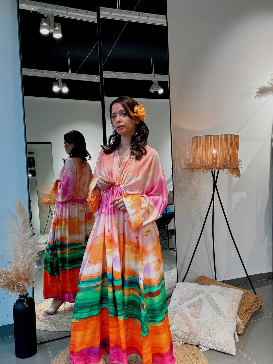 Robe longue “Aurora Viscose” – Fluidité & Couleurs Artistiques-orange - Fenomen Paris