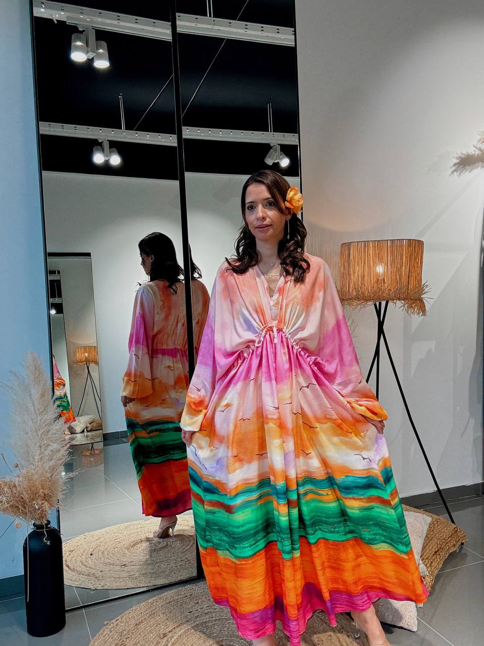 Robe longue “Aurora Viscose” – Fluidité & Couleurs Artistiques-orange - Fenomen Paris