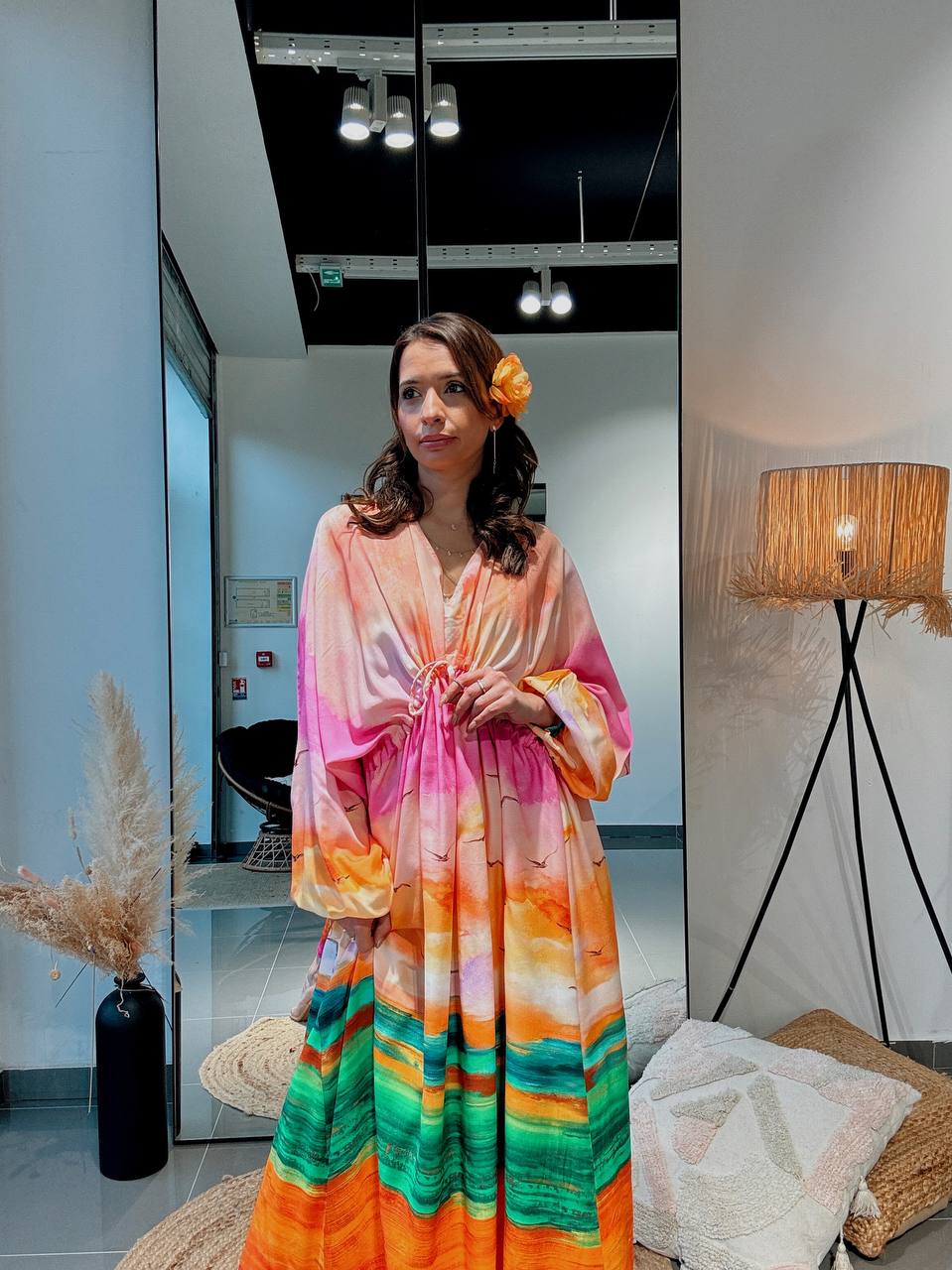 Robe longue “Aurora Viscose” – Fluidité & Couleurs Artistiques-orange - Fenomen Paris
