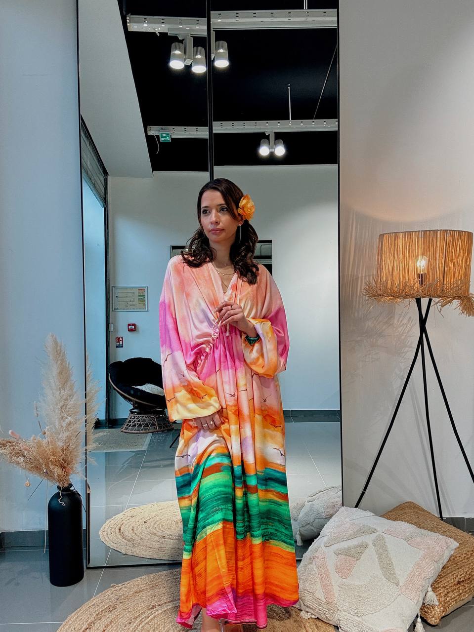 Robe longue “Aurora Viscose” – Fluidité & Couleurs Artistiques-orange - Fenomen Paris