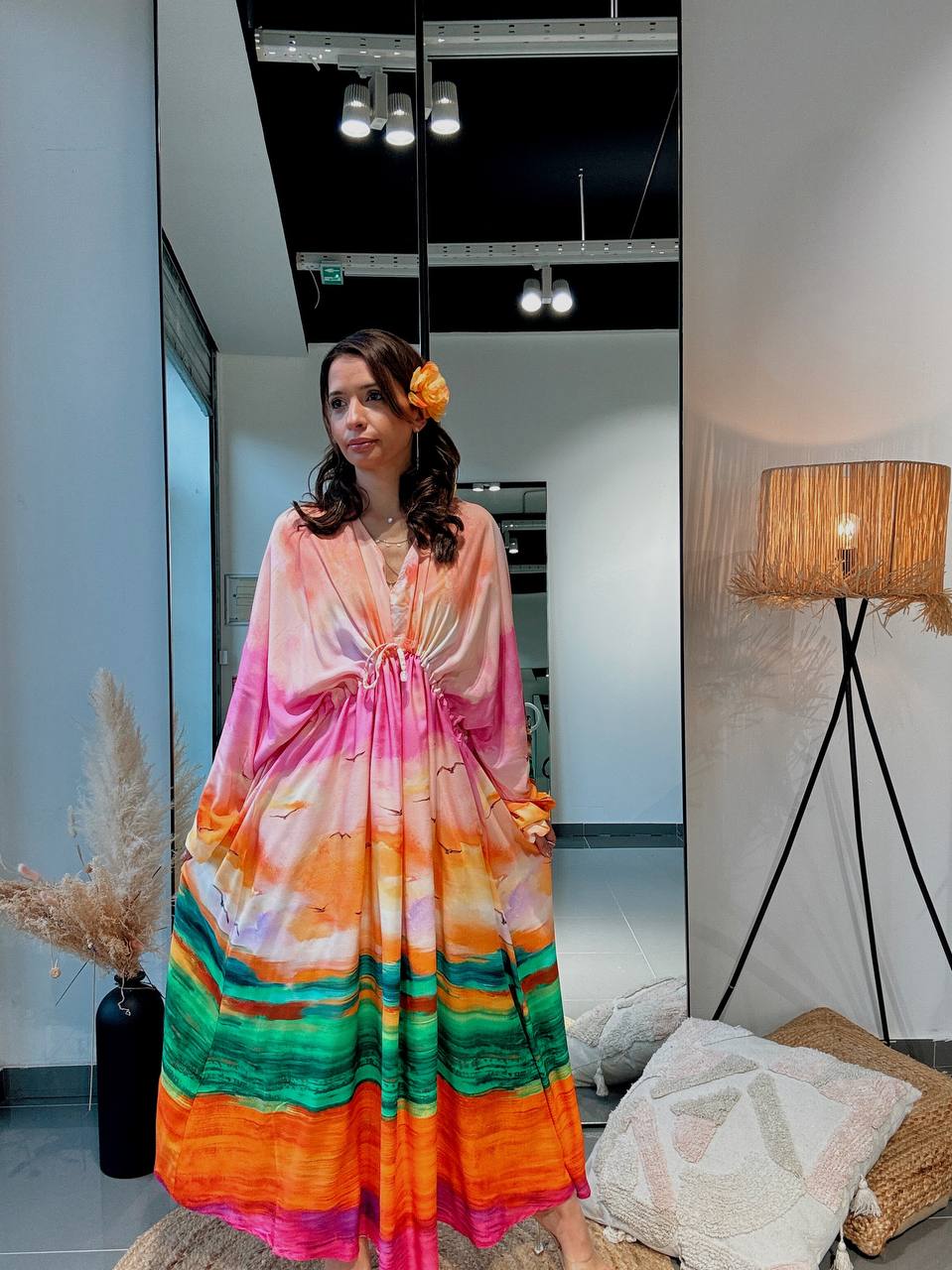 Robe longue “Aurora Viscose” – Fluidité & Couleurs Artistiques-orange - Fenomen Paris