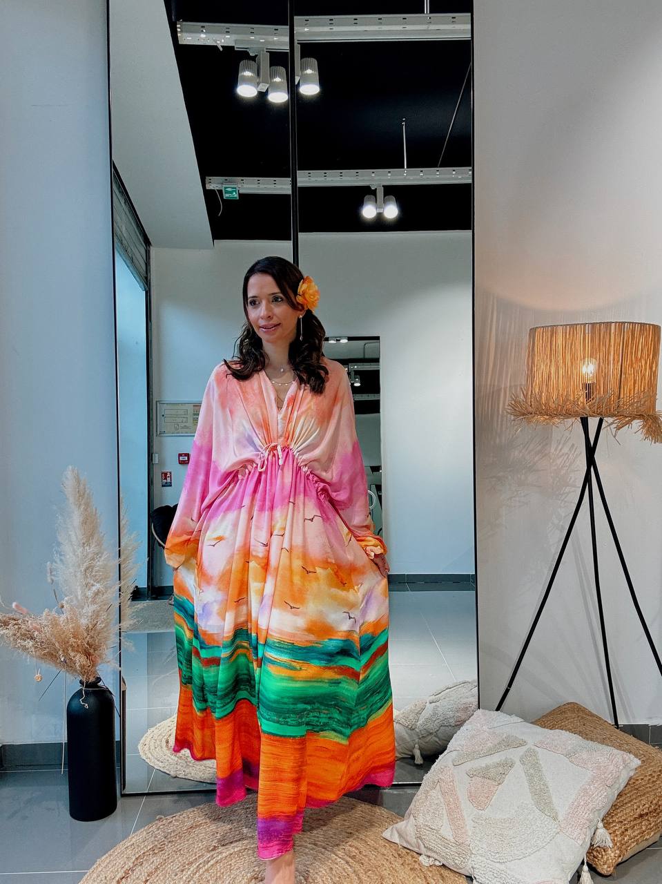 Robe longue “Aurora Viscose” – Fluidité & Couleurs Artistiques-orange - Fenomen Paris