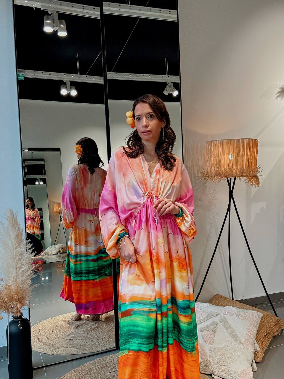 Robe longue “Aurora Viscose” – Fluidité & Couleurs Artistiques-orange - Fenomen Paris