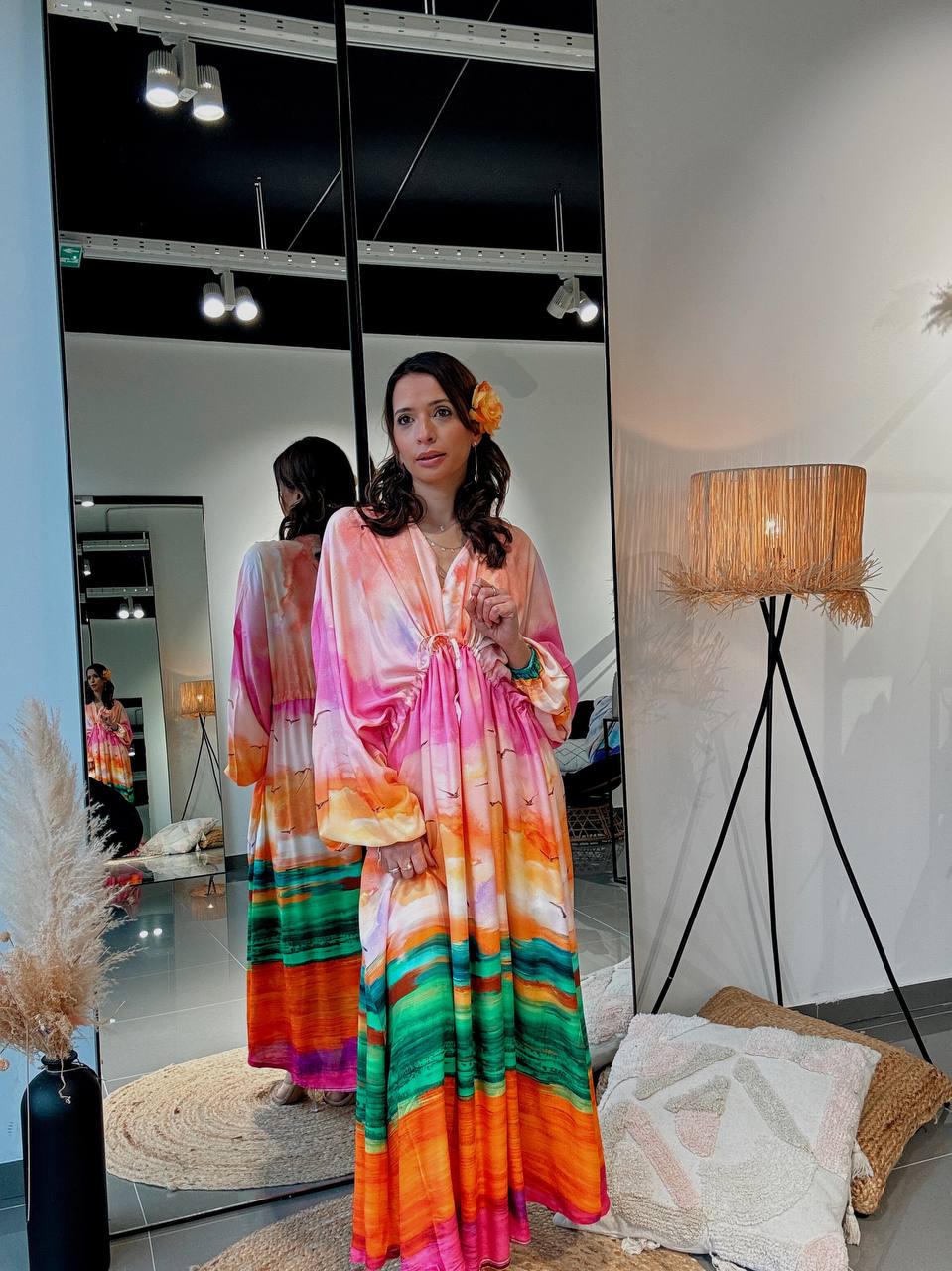 Robe longue “Aurora Viscose” – Fluidité & Couleurs Artistiques-orange - Fenomen Paris