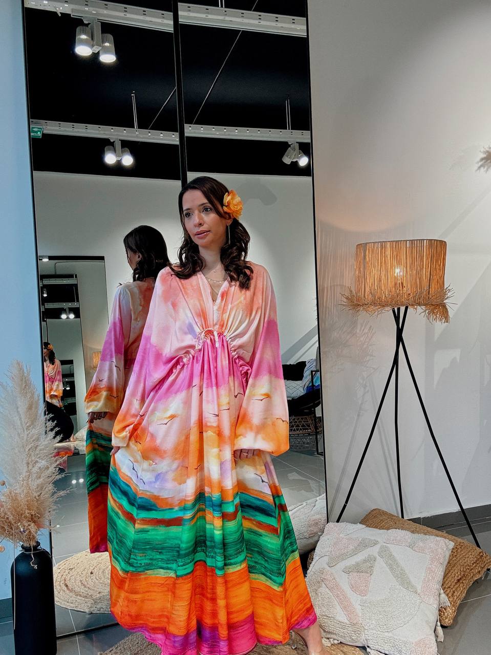 Robe longue “Aurora Viscose” – Fluidité & Couleurs Artistiques-orange - Fenomen Paris