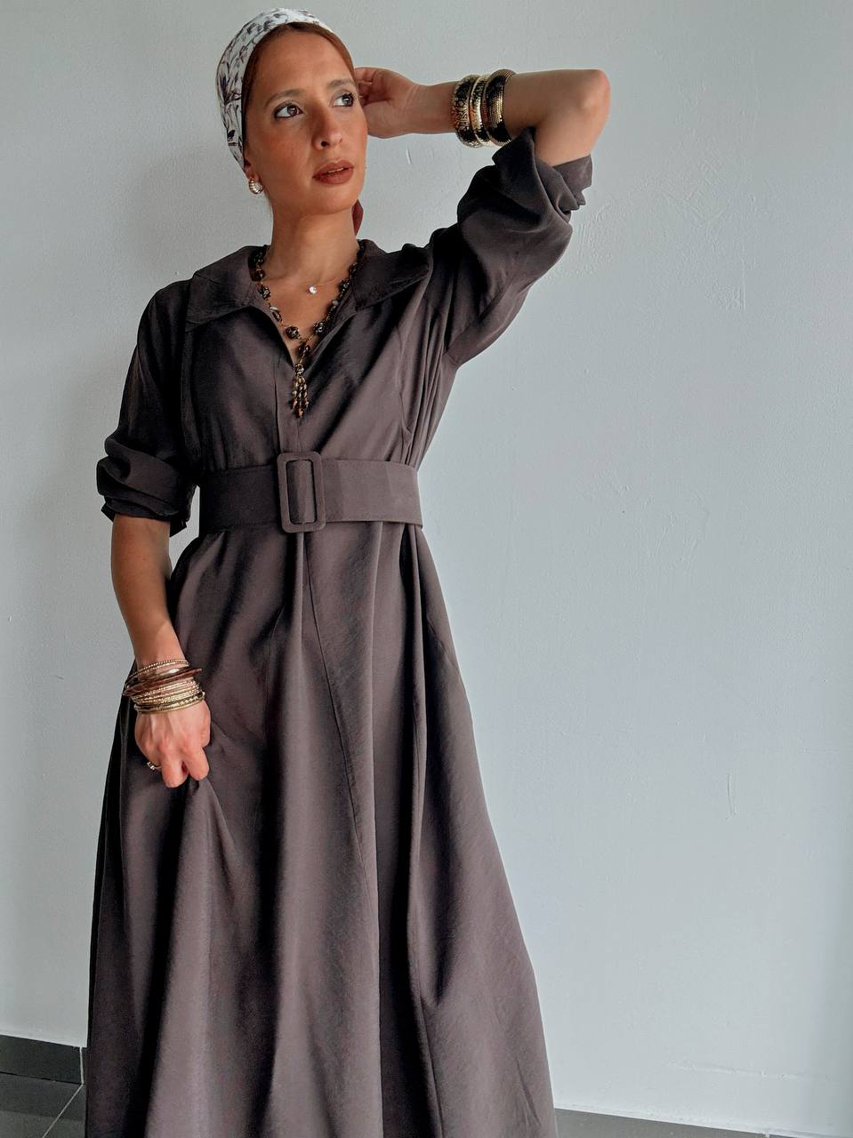Robe Longue Élégance Bohème Marron – Coupe Évasée