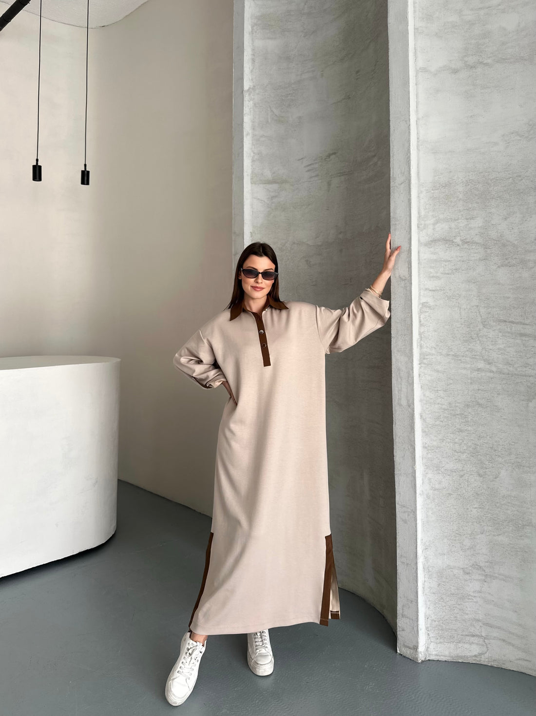 Robe longue décontractée Oversize - beige