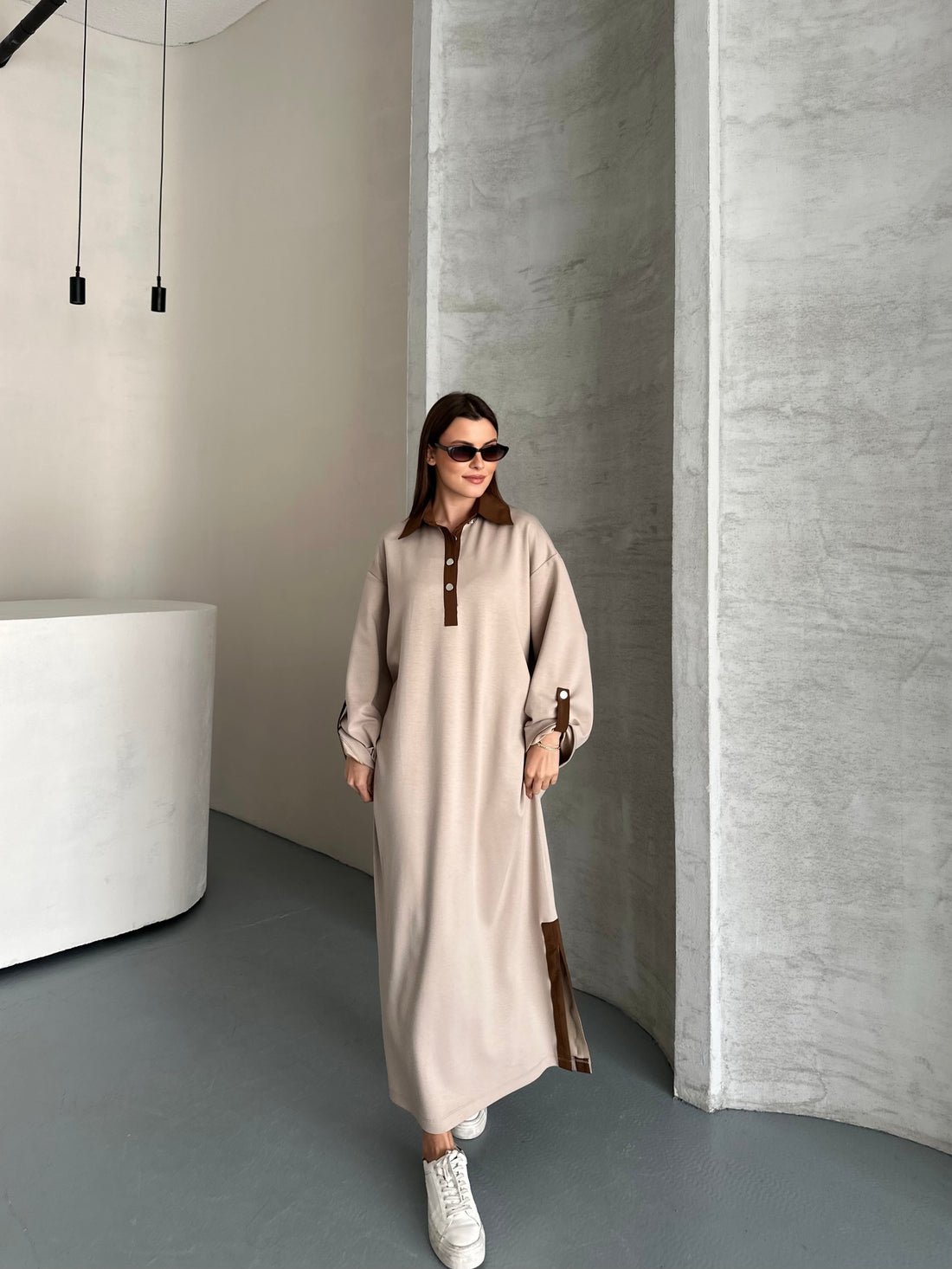 Robe longue décontractée Oversize - beige