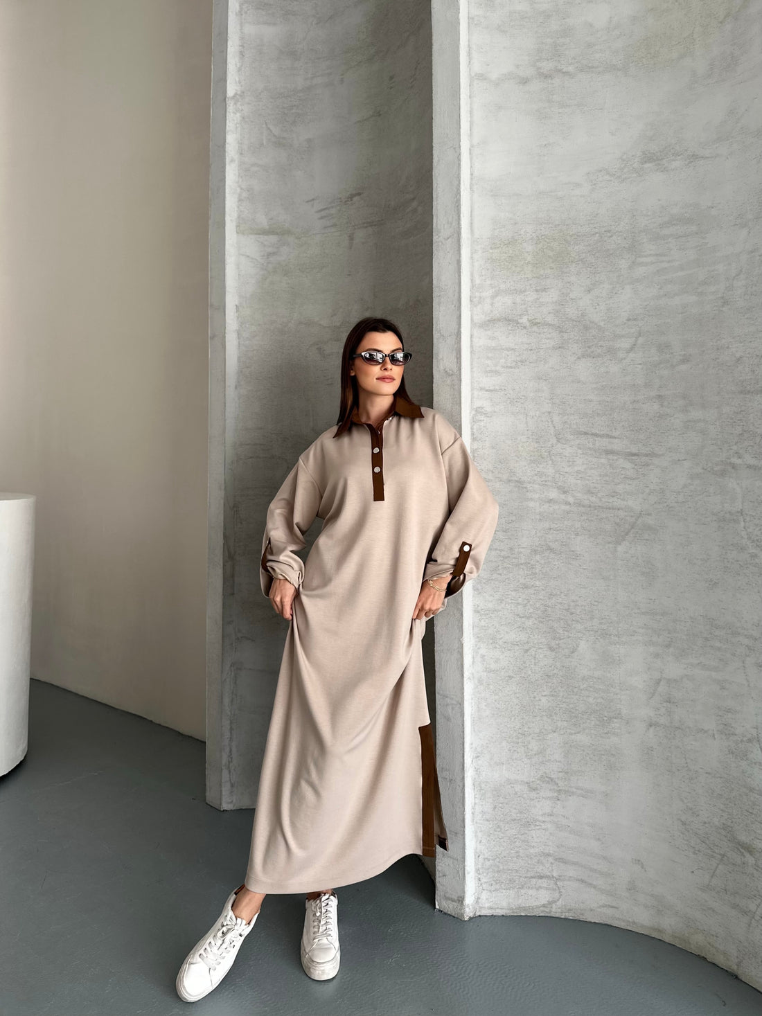 Robe longue décontractée Oversize - beige