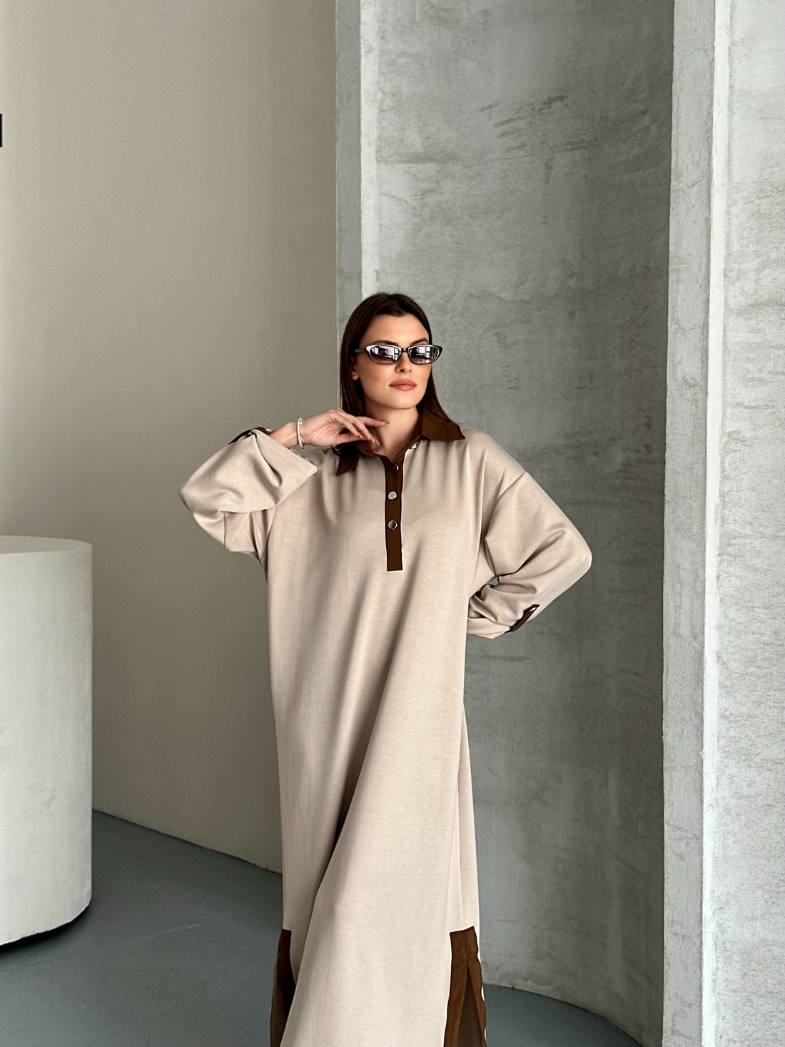 Robe longue décontractée Oversize - beige