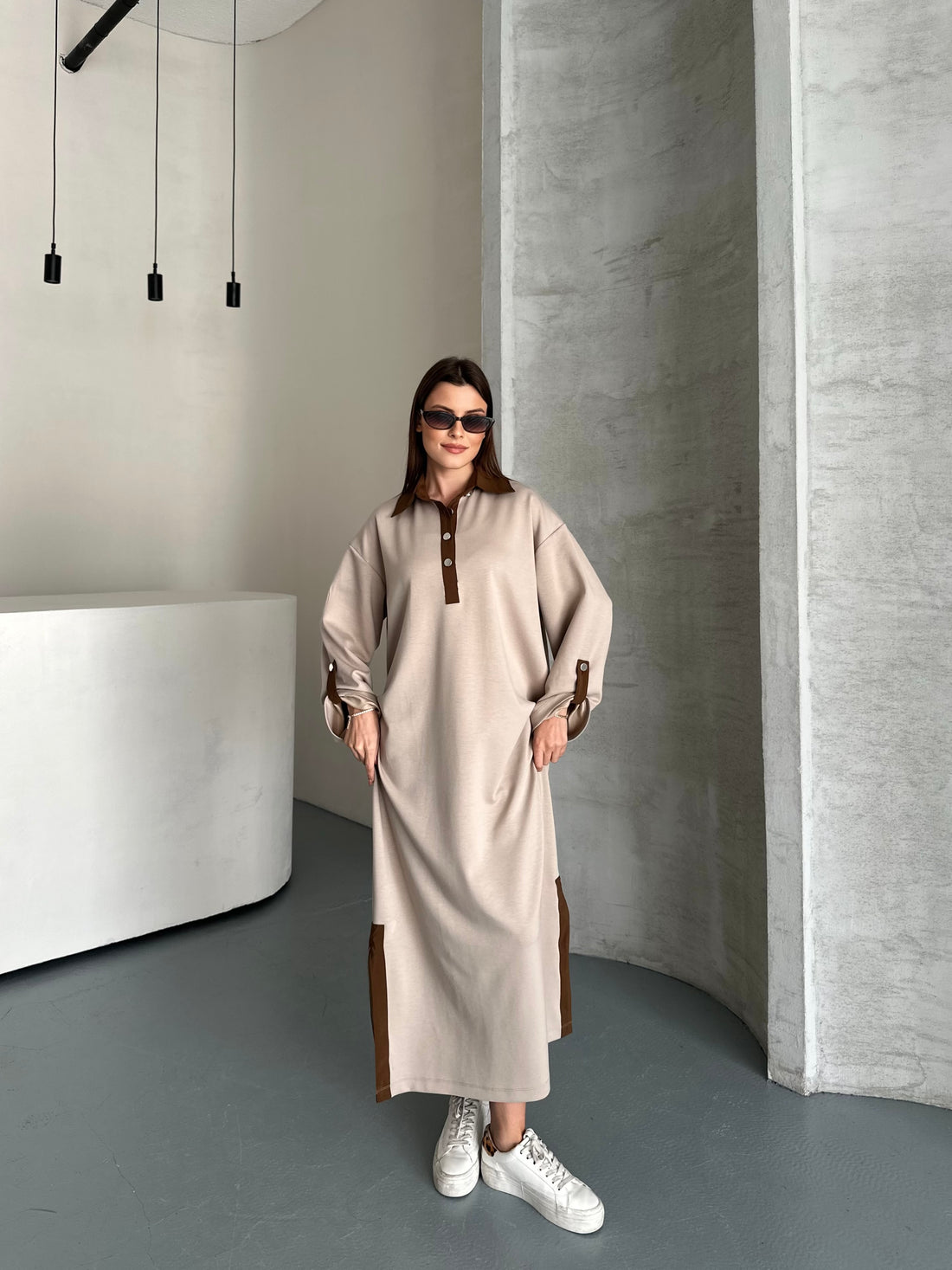 Robe longue décontractée Oversize - beige