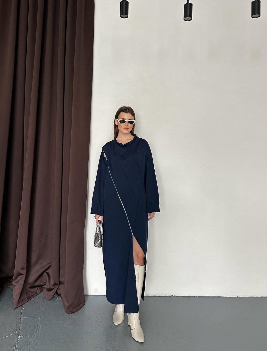 Robe Longue Oversize à Zip Asymétrique
