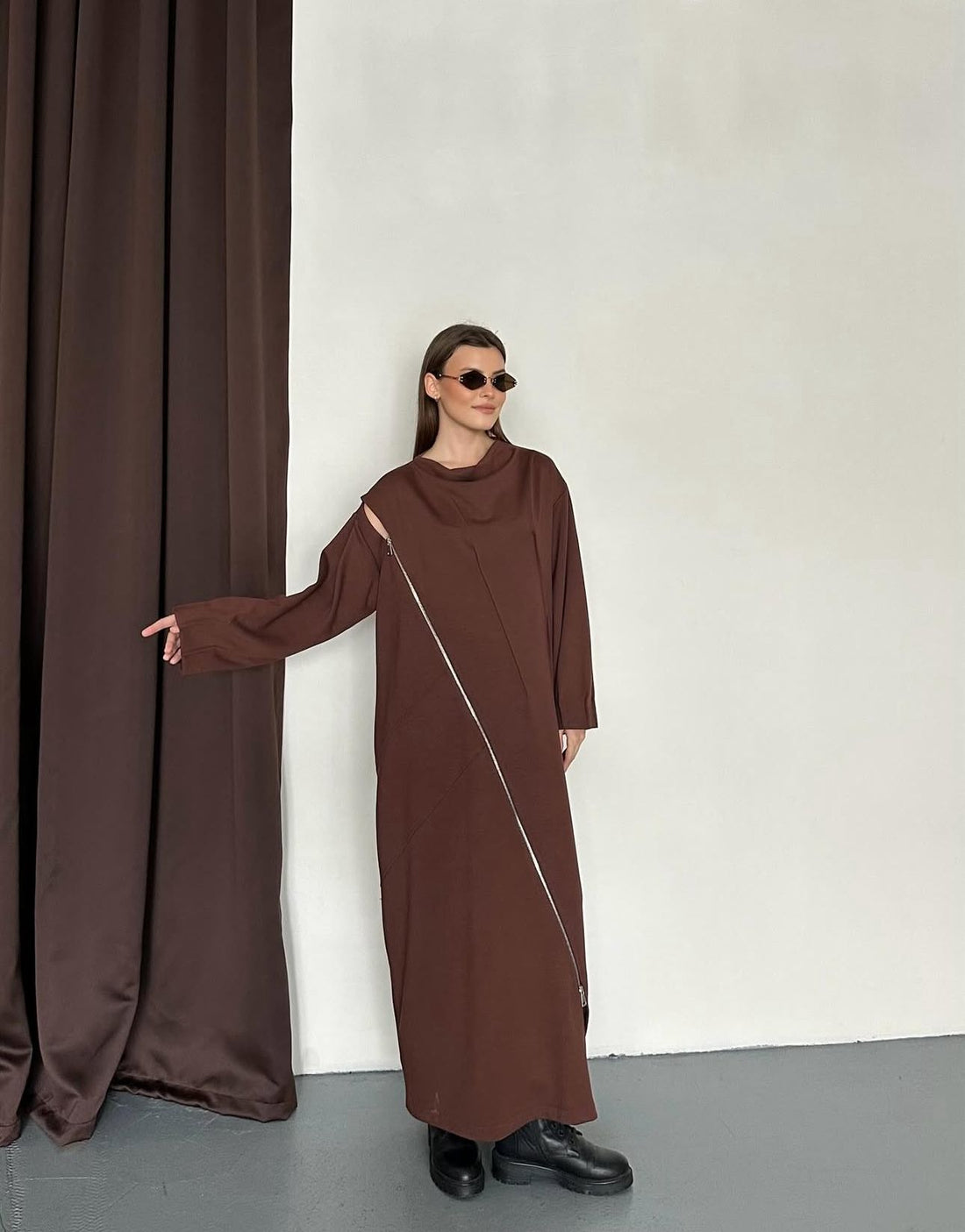 Robe Longue Oversize à Zip Asymétrique