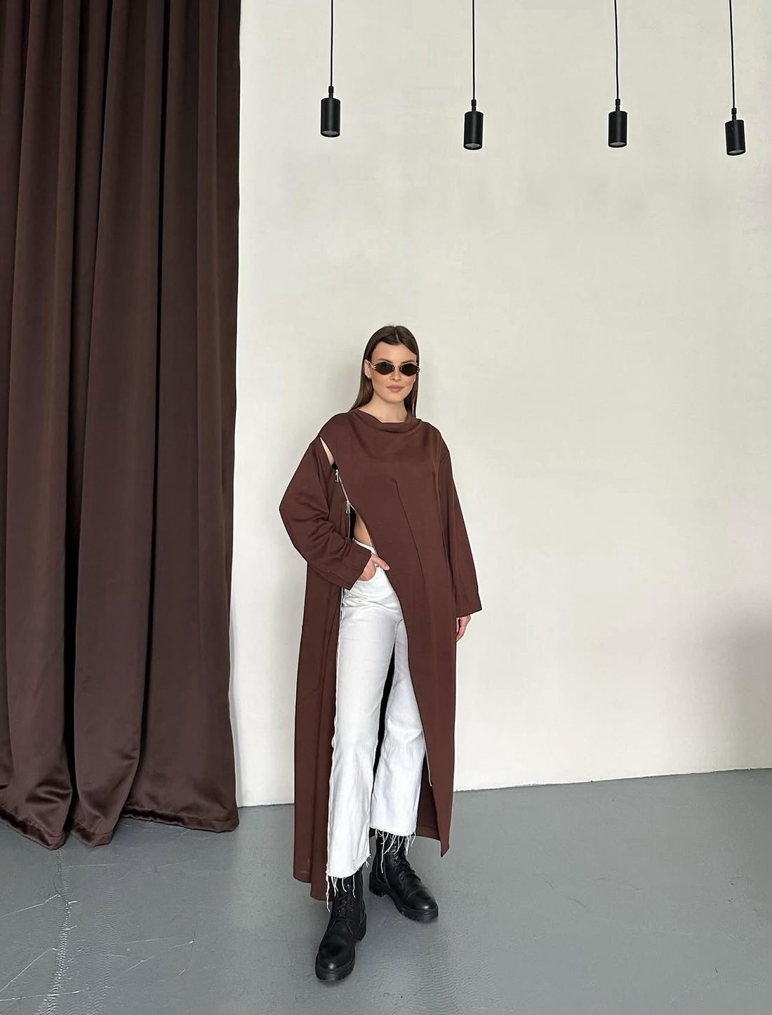 Robe Longue Oversize à Zip Asymétrique