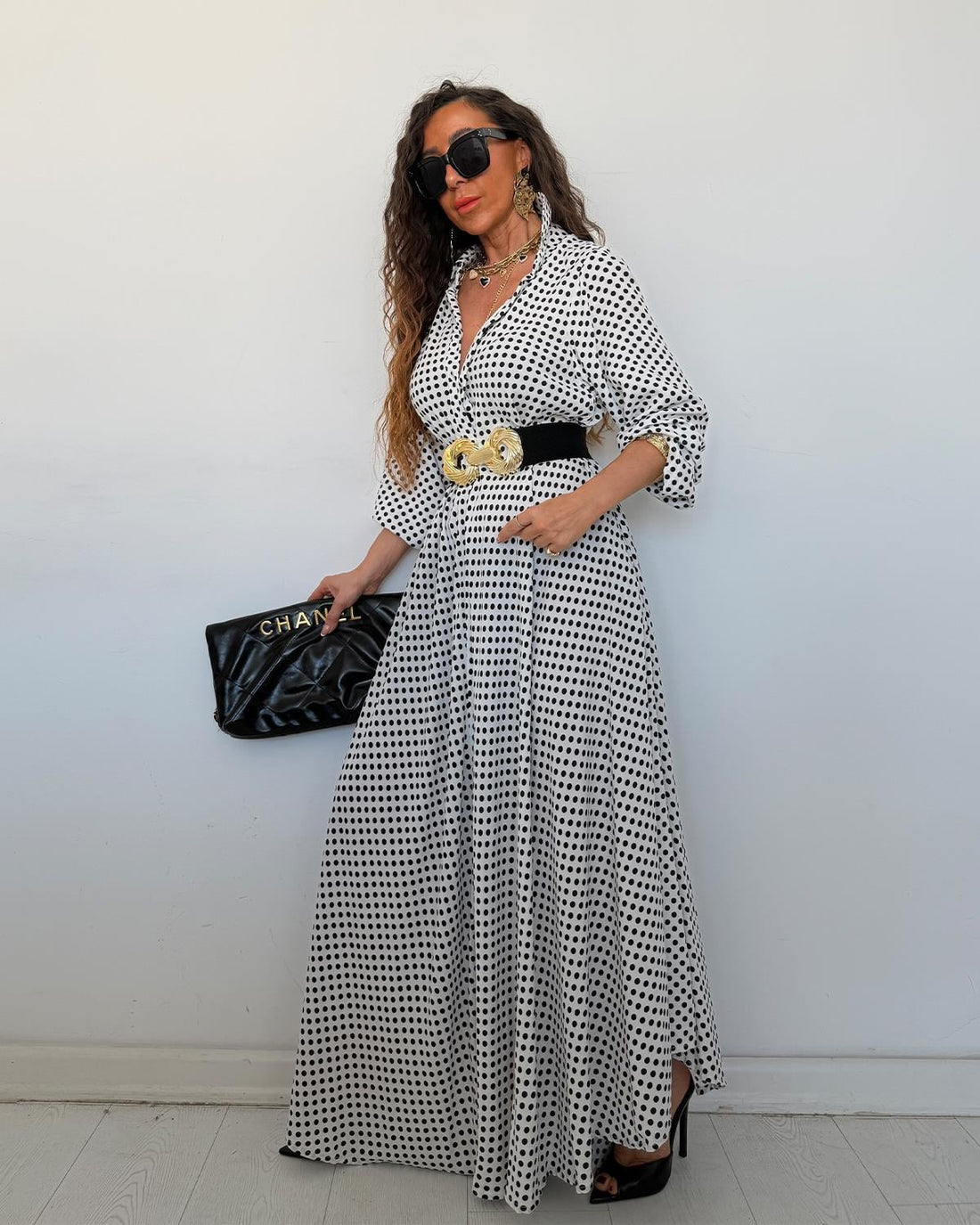 Robe Chemise Maxi Pois Chic – Élégance Intemporelle