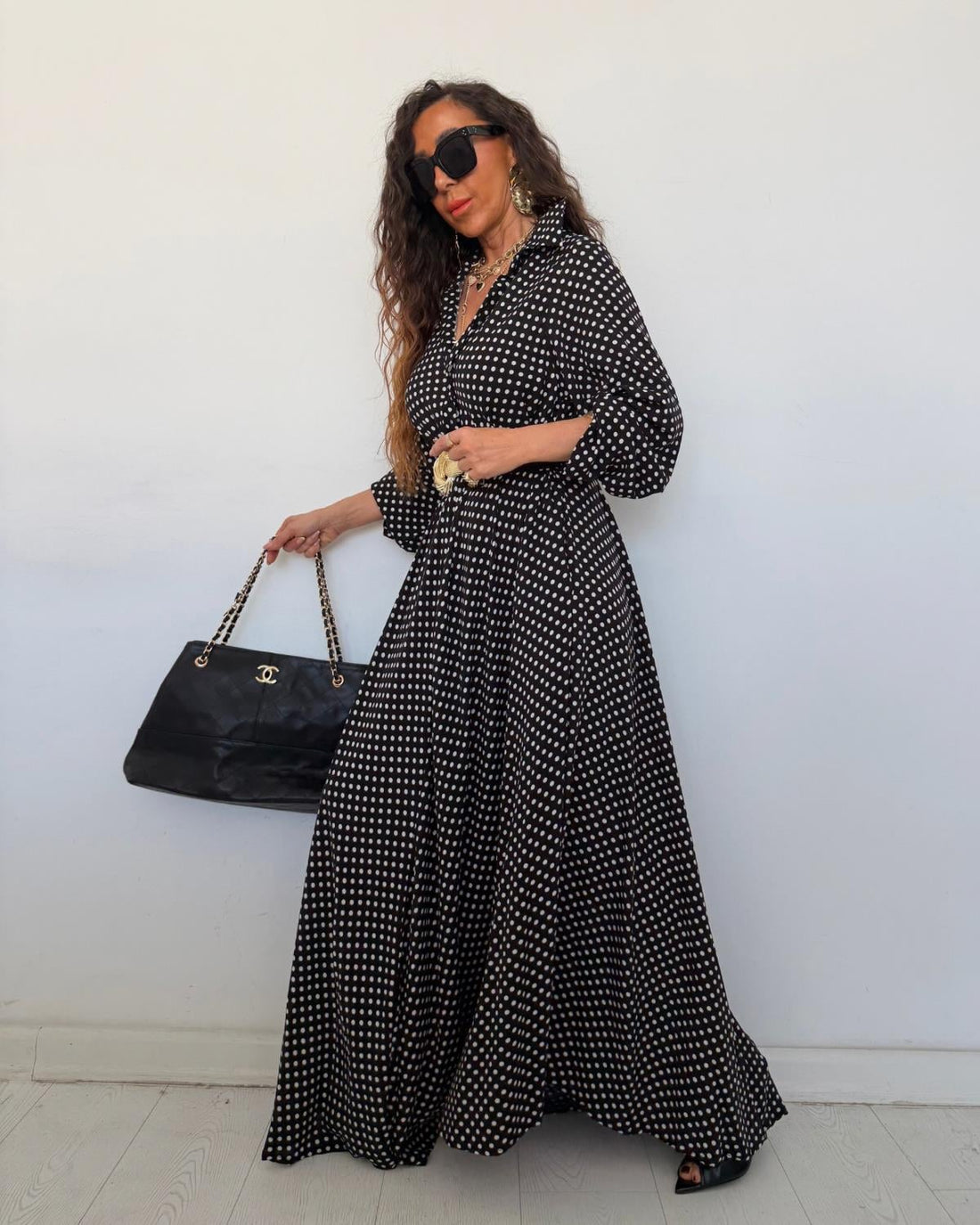 Robe Chemise Maxi Pois Élégance
