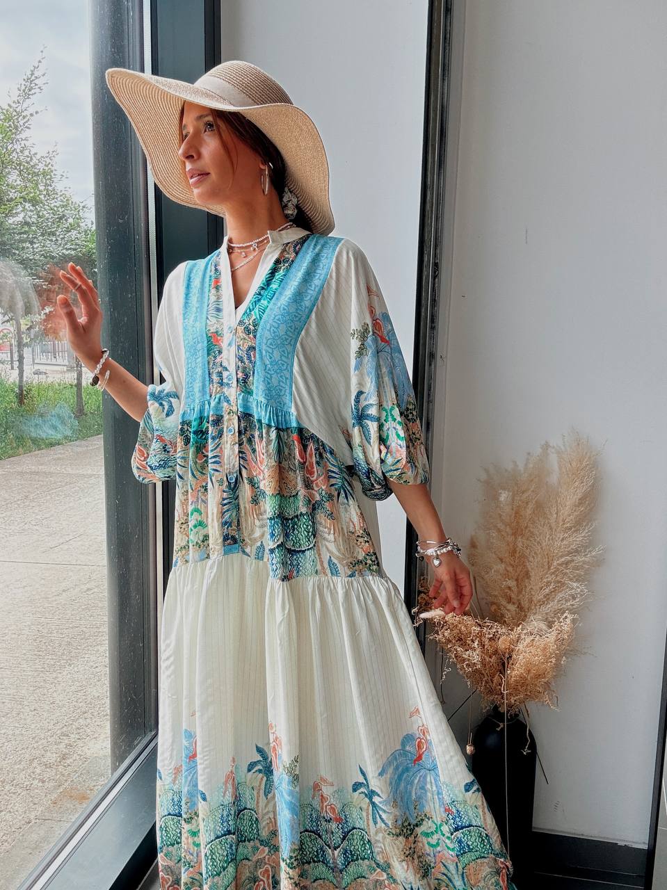Robe longue bohème à imprimé tropical - Fenomen Paris