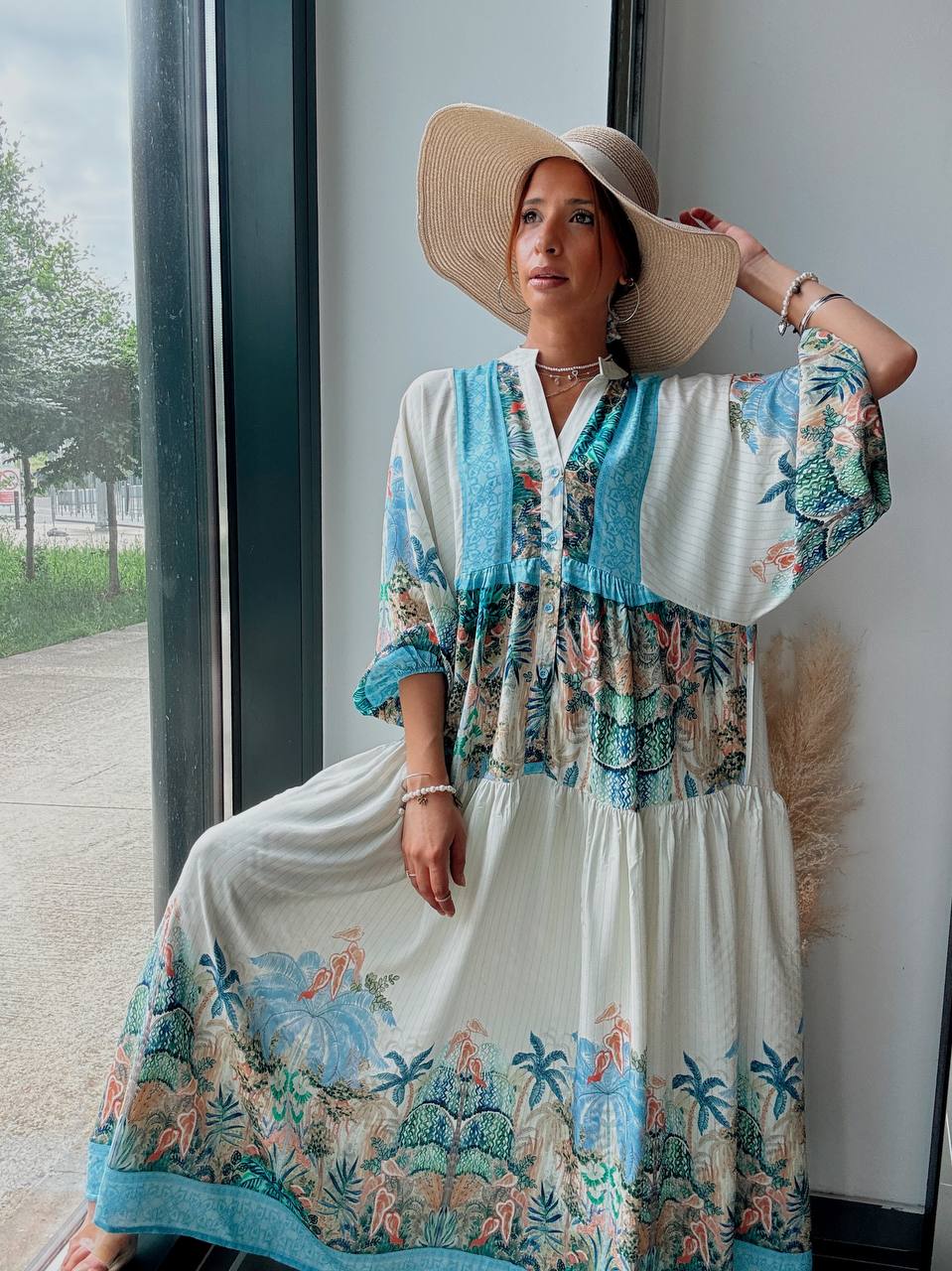 Robe longue bohème à imprimé tropical - Fenomen Paris