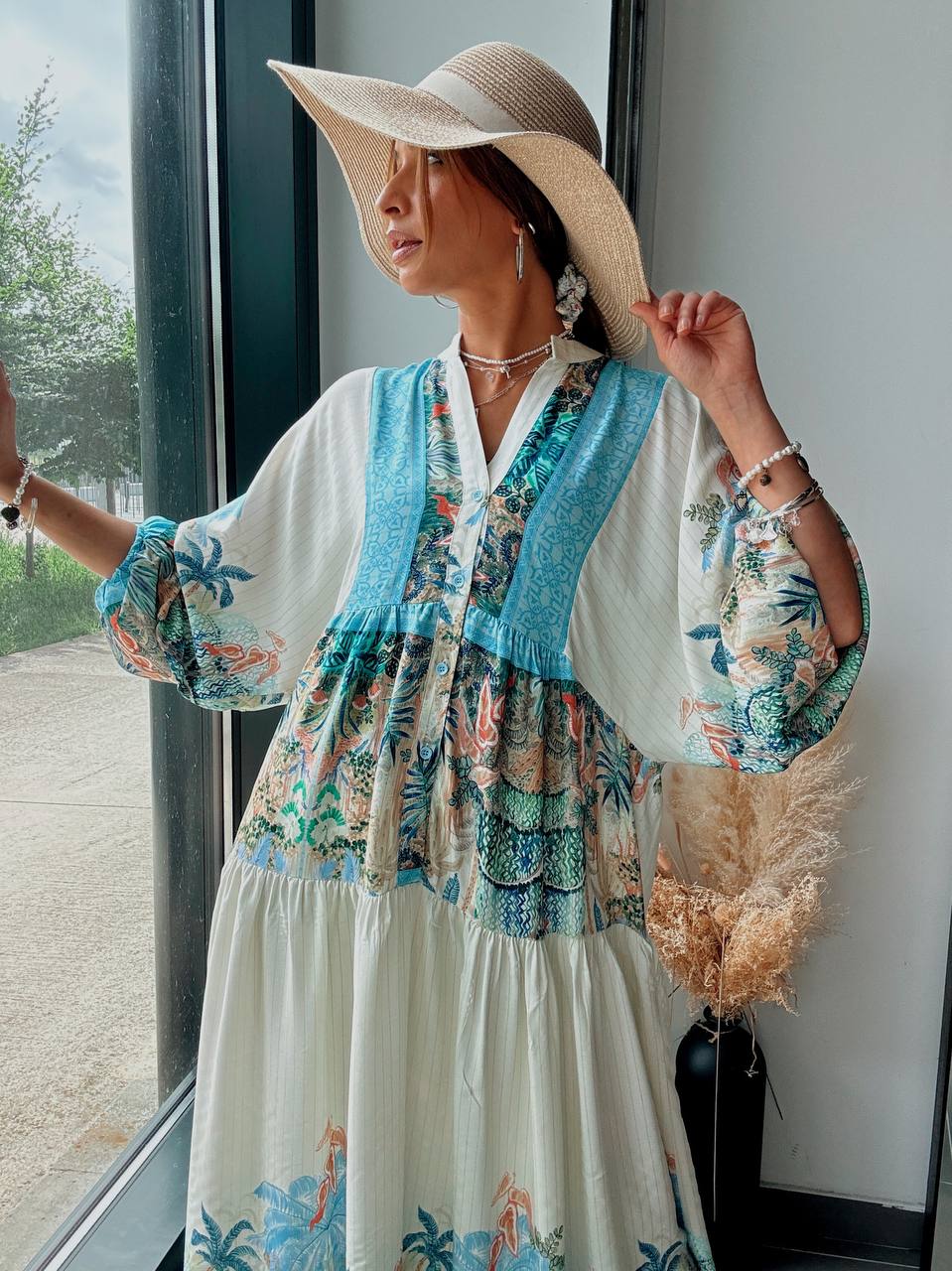 Robe longue bohème à imprimé tropical - Fenomen Paris