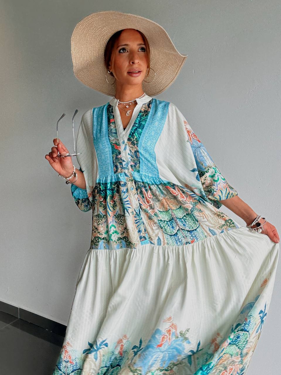 Robe longue bohème à imprimé tropical - Fenomen Paris