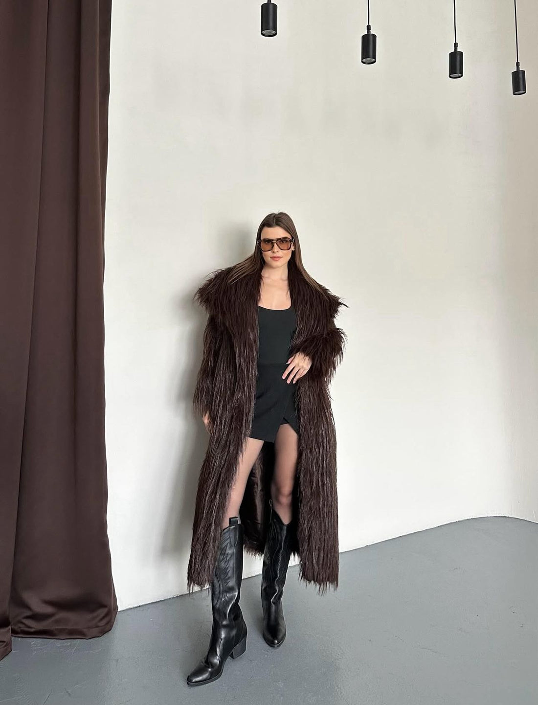 Manteau Long en Fausse Fourrure –Oversize marron