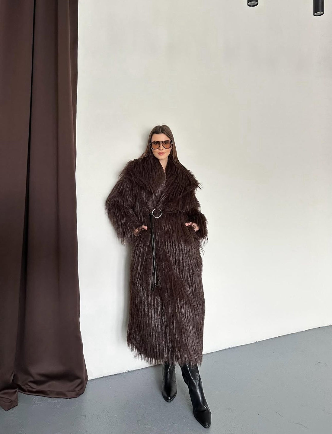 Manteau Long en Fausse Fourrure –Oversize marron