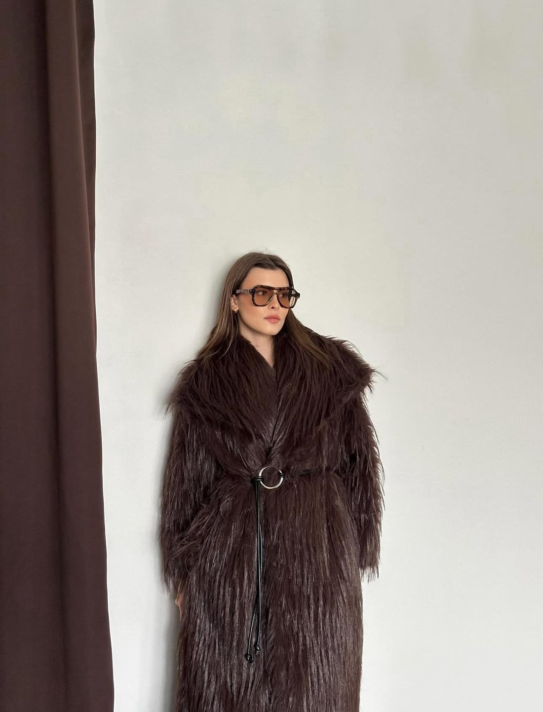 Manteau Long en Fausse Fourrure –Oversize marron