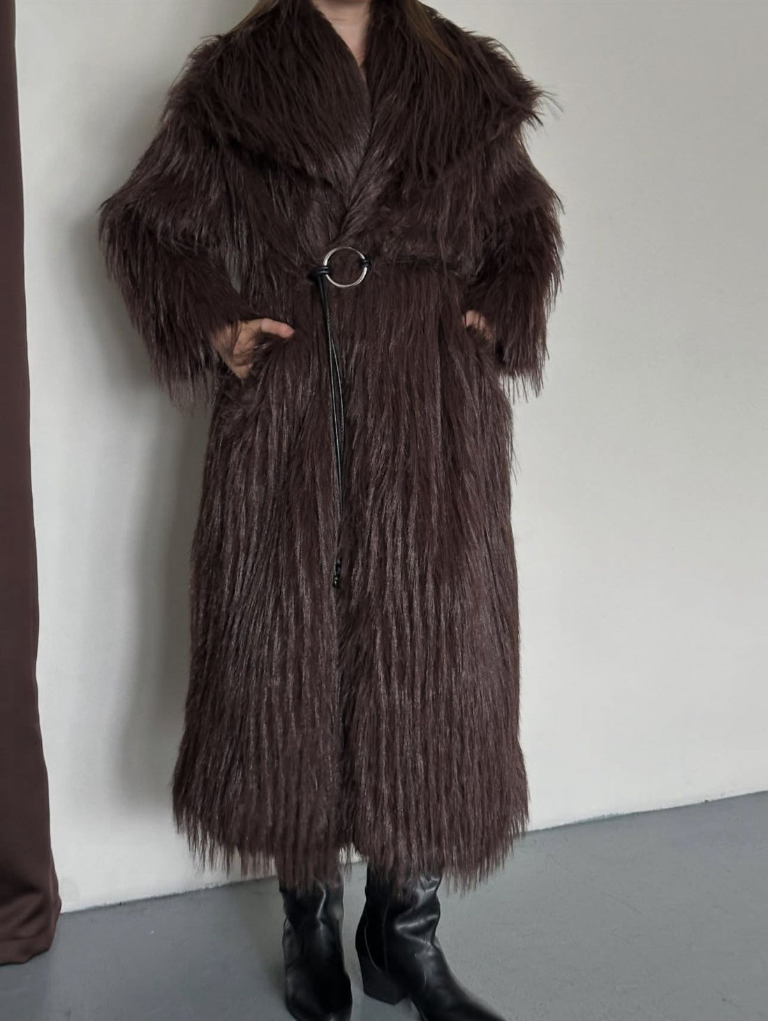 Manteau Long en Fausse Fourrure –Oversize marron